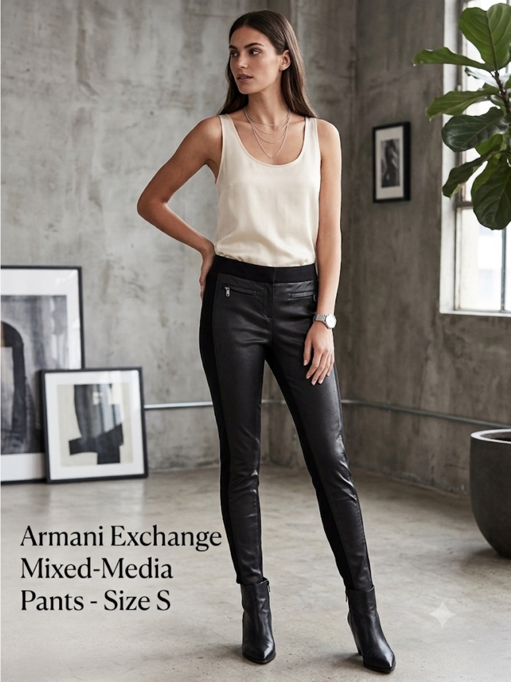 Armani Exchange Black Faux-Leather Front Skinny Pants Size Small